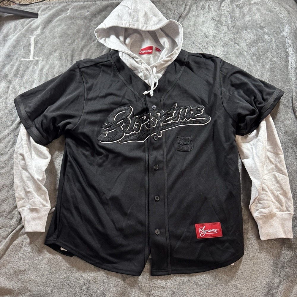 Supreme Baseball Jersey Hooded Sweatshirt Medium (Black) SS22, NWOT Streetwear
